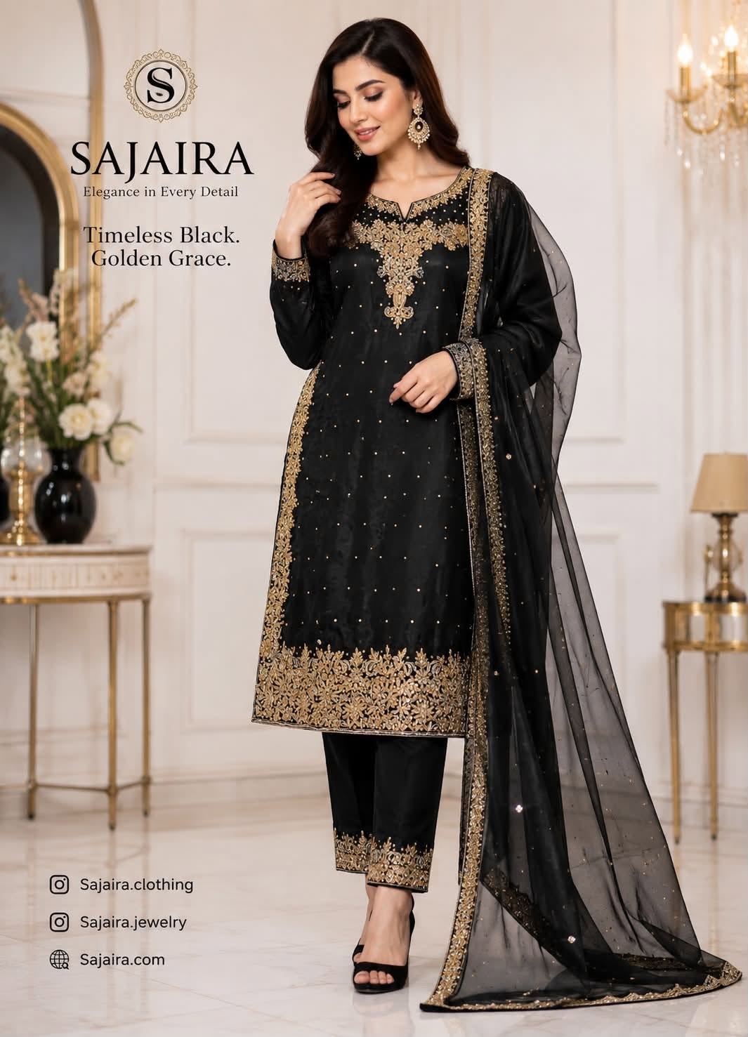 Black Zari Kurta Set
