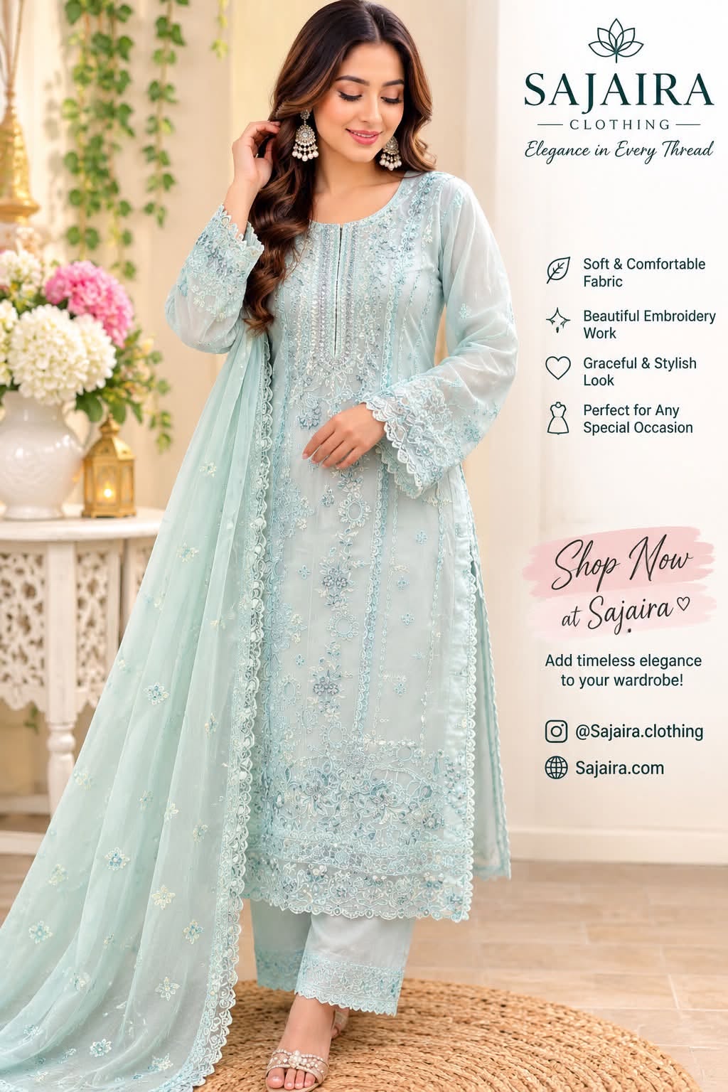 Mint Embroidered Kurta Set